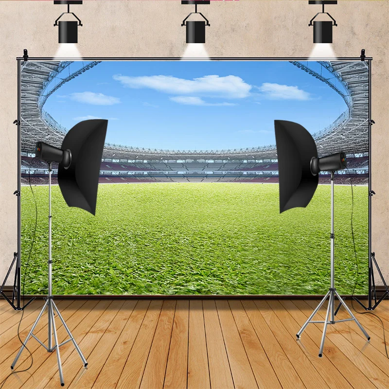 Stadium Trophy Soccer Photography Background Final Match Pitch Ball Goalpost Free Kick Football Birthday Party Backdrops FO-46