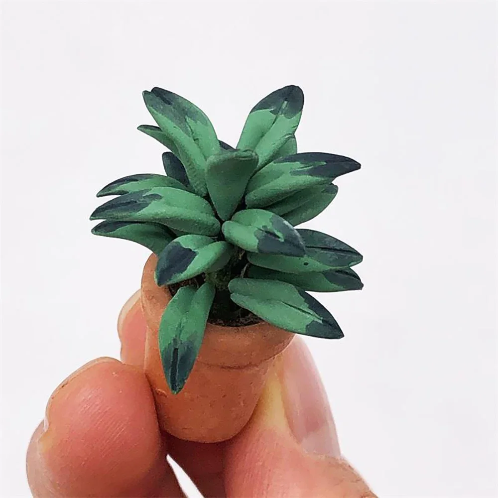1/12 Poppenhuis Miniatuur Groen Blad Potplant Mini Bloem Model Speelgoed voor Poppenhuis Accessoires Decoratie ob11 bjd