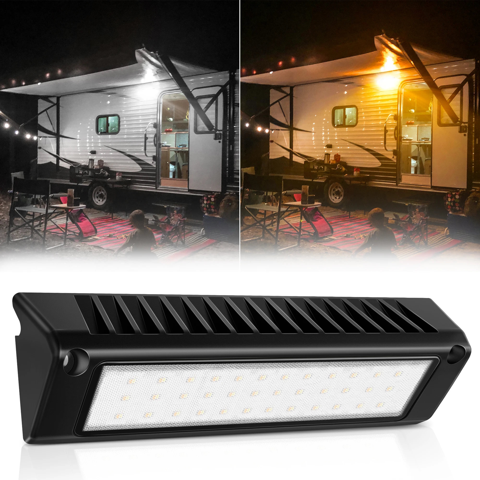 RV Porch Lights, 9-Inch 30W LED Yellow and White Utility Awning Light, 2100LM, Aluminum Waterproof, Exterior Lighting for Truck