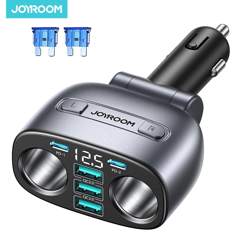 JOYROOM 225W Car Charger Independent USB-C PD 45W Car Lighter QC3.0 Multi Device Charging Station LED Display Car Accessories