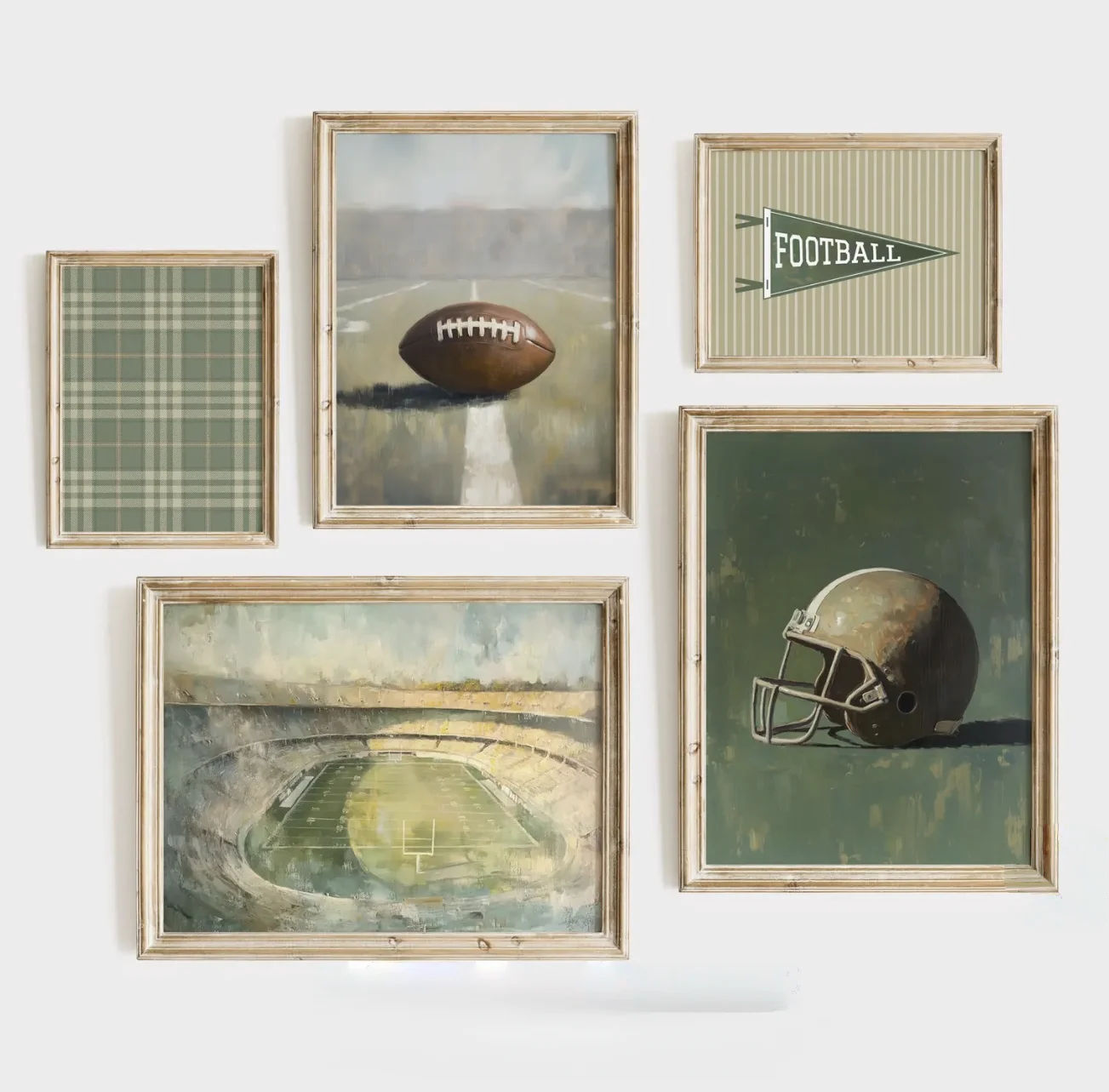 Canvas Print, Vintage Green Football Sports Wall Decor for Boys Nursery, Kids Bedroom, Playroom, Teen Room Gallery Ornament