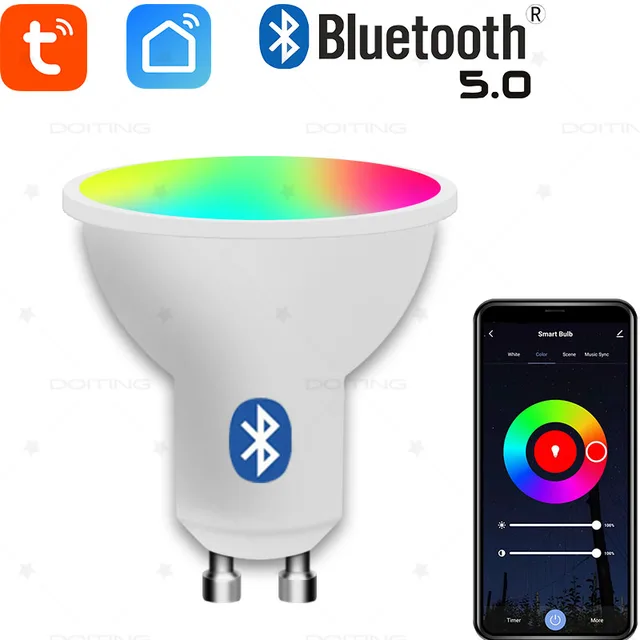 220V Tuya GU10 Lampa Bluetooth RGBCW Białe ściemnialne żarówki LED Inteligentne życie Sterowanie aplikacją Reflektor do domu Światło projekcyjne na ścianę