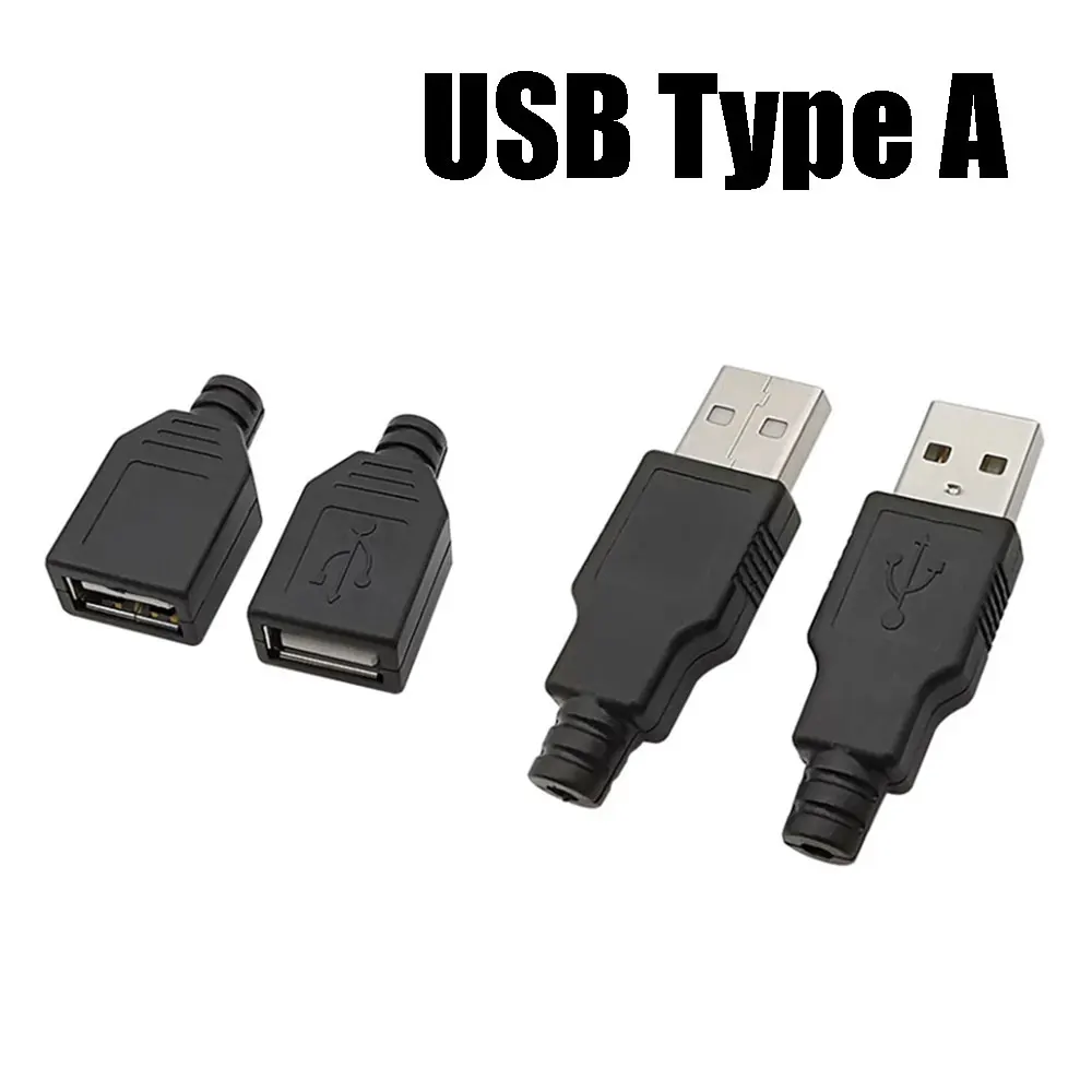 10Pcs Type A Male Female USB 4 Pin Plug Socket Connector With Black Plastic Cover Type-A DIY Kits