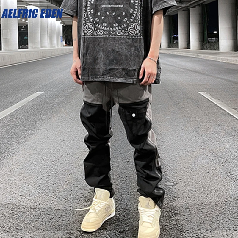 

Aelfric Eden Ankle Zipper Color Block Streetwear Straight Casual Cargo Pants Drawstring Harajuku Oversize Hip Hop Loose Trousers