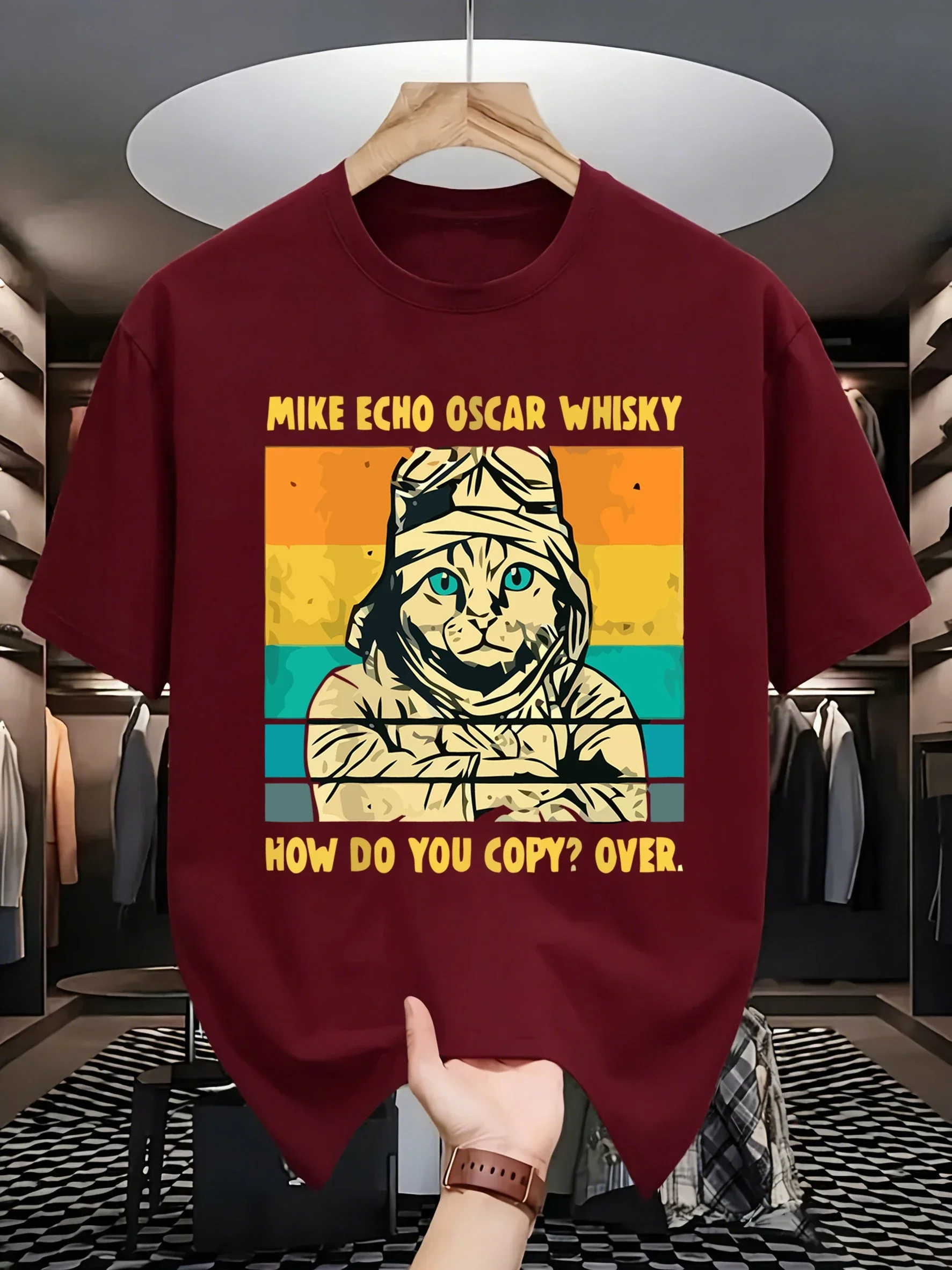 Make Echo Oscar Whisky Prints Men Summer All-Match T-Shirts O-Neck Casual Short Sleeve Fashion Cotton Streetwear Soft Basic Top