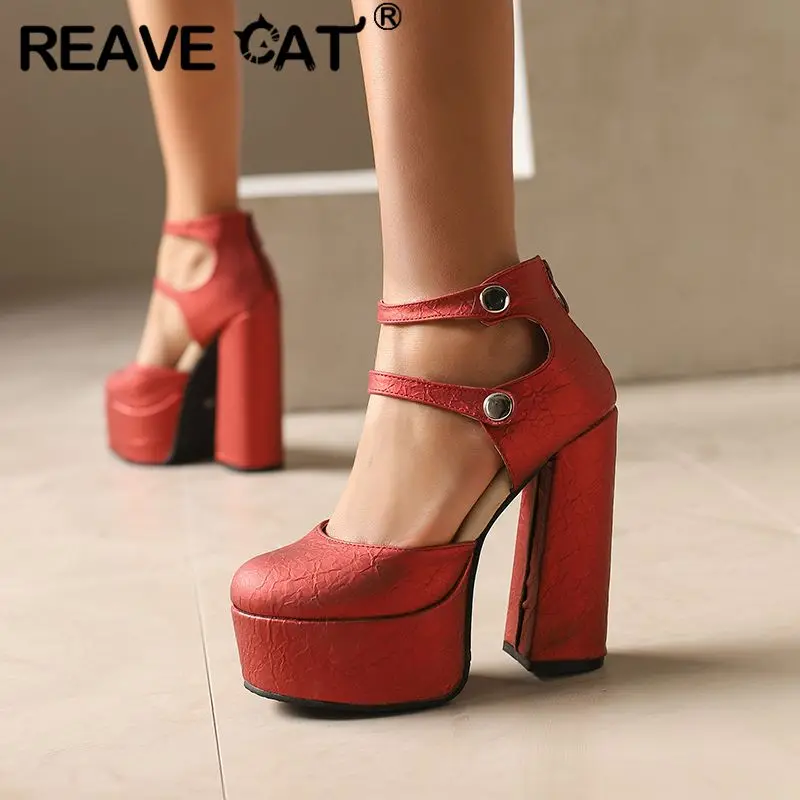 

REAVE CAT Brand Sexy Women Pumps Fashion Party Female Shoes 47 48 Round Toe Ultrahigh Heel 14cm Platform 4.5cm Platfrom Casual