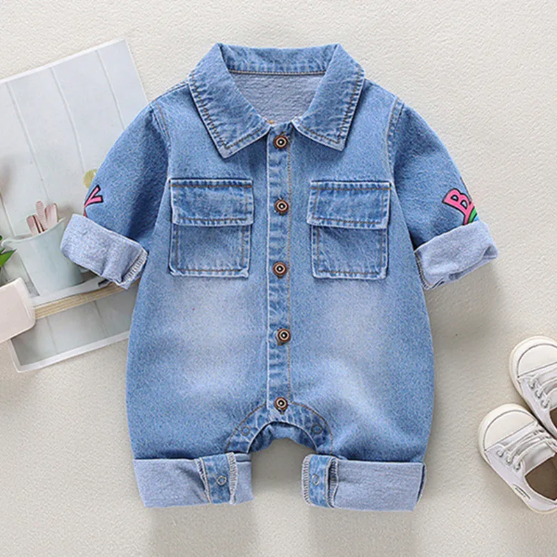 Spring Autumn Newborn Boys Girls Cowboy Broken Hole Jumpsuits Clothes Baby Boys Girls Long Sleeve Rompers Children Rompers