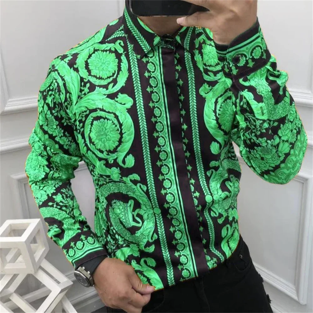 Camisas hawaianas de manga larga para hombre, camisas con solapa, estampado de imagen, moda de lujo, informal, fiesta, calle, talla grande, XS-6XL,