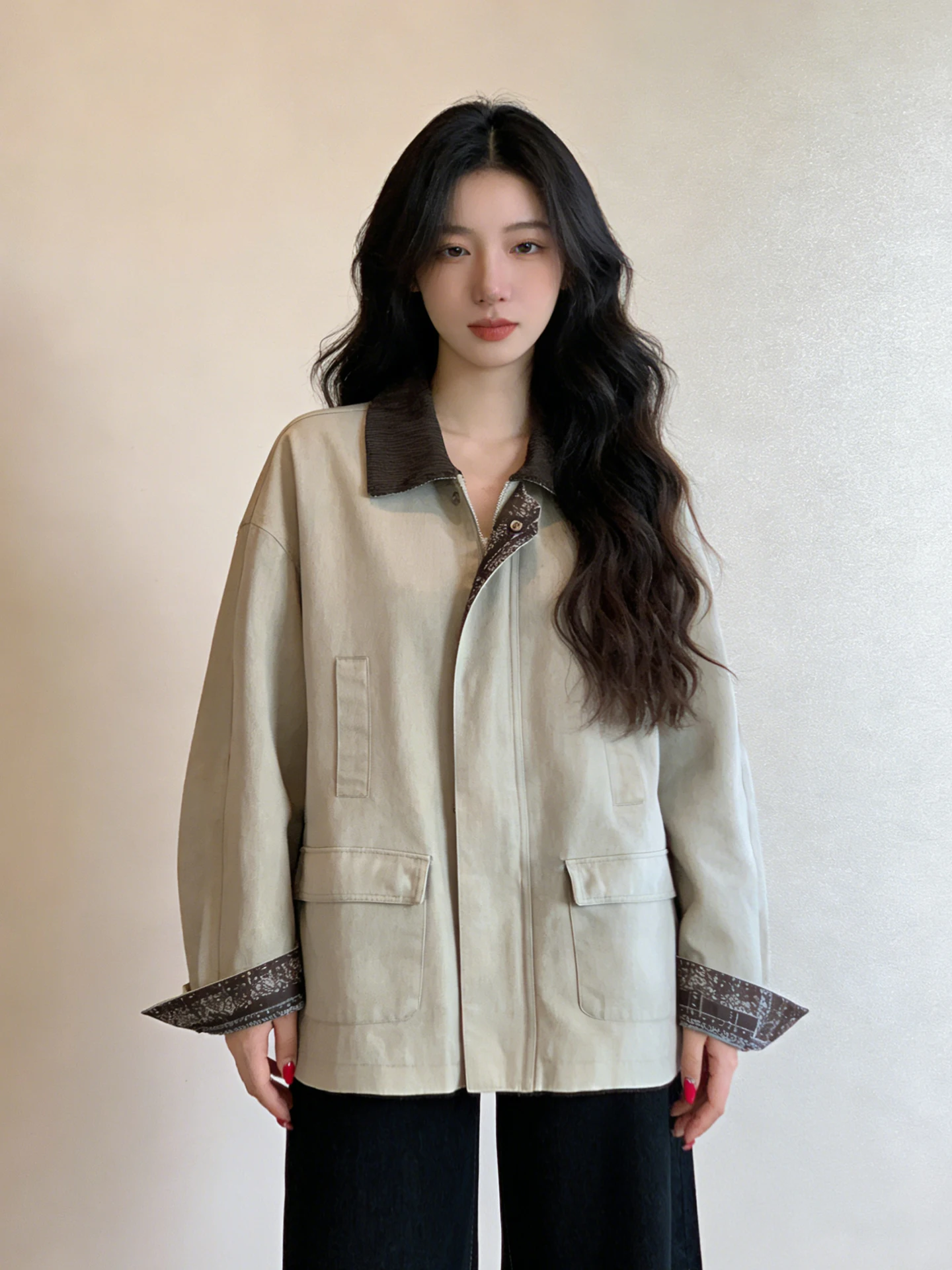 

Корейский женский жакет в клетку цвета хаки, свободного кроя, длинный, весенний, новый, в стиле Old Money, для повседневной носки, на пуговицах, однотонный