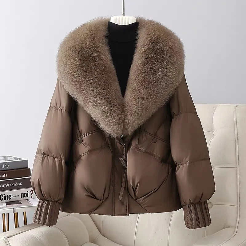 

Женская свободная хлопковая куртка Ele: новая зимняя модная теплая верхняя одежда с большим меховым воротником, в корейском стиле, с длинными рукавами