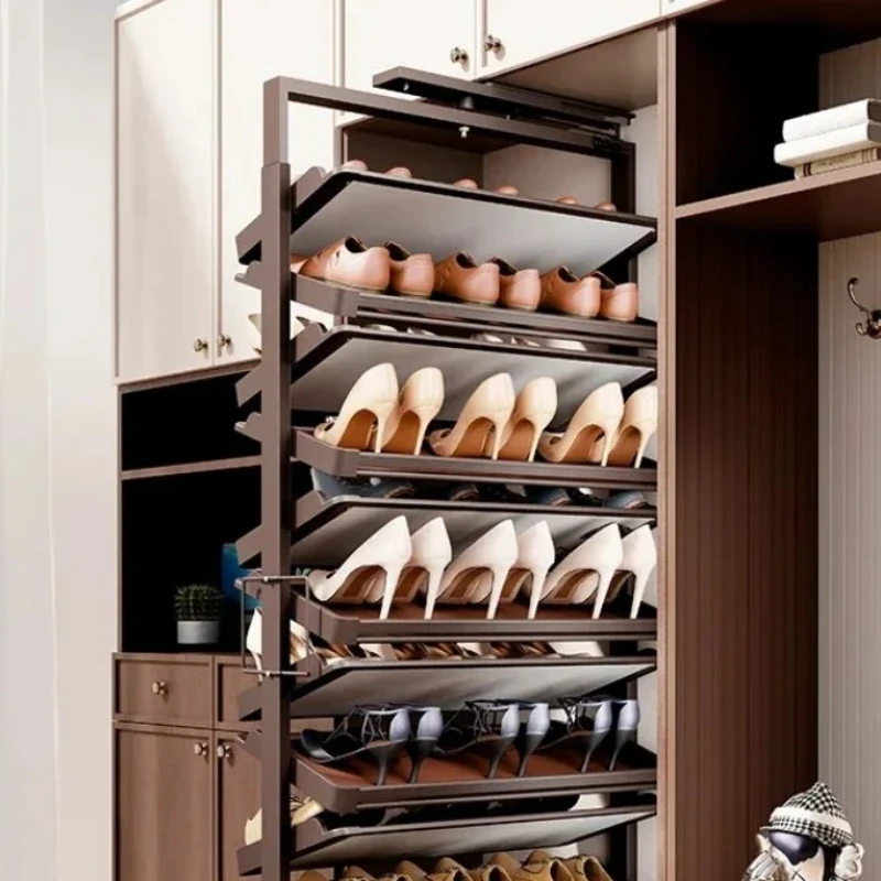 Closet Space Saving 360° Rotating Shoe Rack Multi-layer Shoe Holder Storage Organizer Built-in Height Adjustable Shoe Cabinet