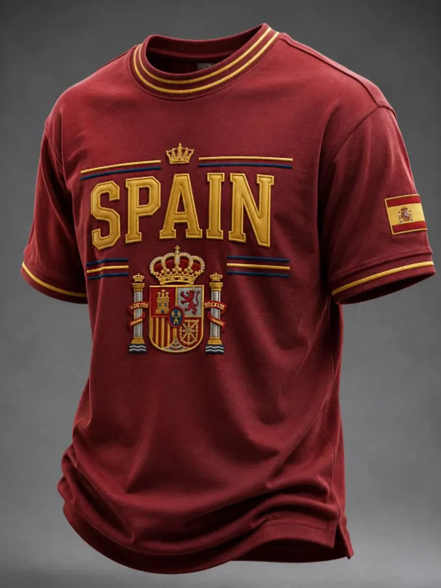 Spanish National Emblem Football T-shirt - Spanish Flag Emblem - Retro Stylish Casual Short-sleeved Jersey