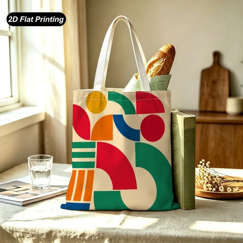 1PC【Tote Bag】2D Flat effect Geometric Stripe Abstract Print Tote Bag，Large Capacity，Adapted shopping、Daily Commute、Shopping、
