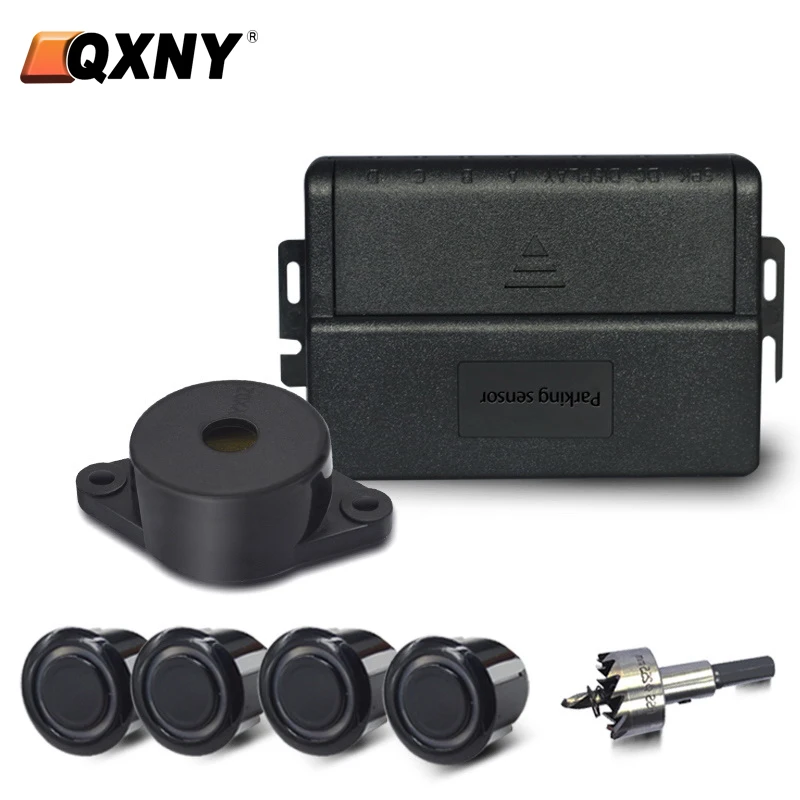QXNY 4 Sensors Kit  Reverse Backup Radar with Car Auto Parktronic  Buzzer Sound Alarm Detector System Rear No Display Monitor.