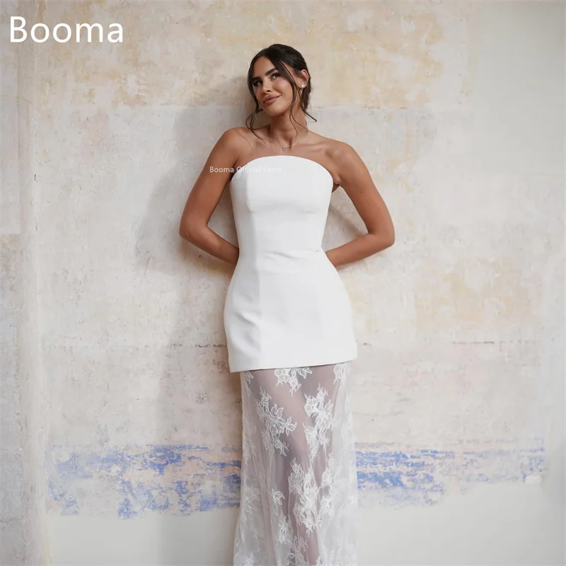 Booma a-line فساتين زفاف أنيقة طويلة طول الأرض بدون حمالات بدون أكمام دانتيل ساتان فستان عرائس بسيط مصنوع حسب الطلب 2025