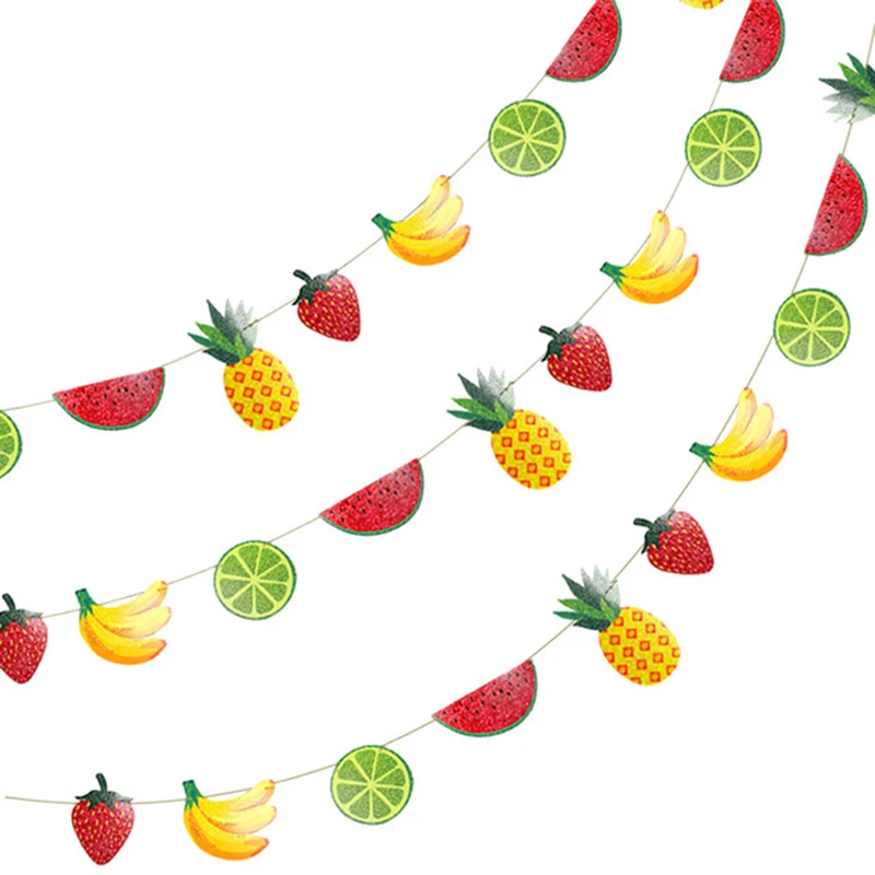 1set Fresh Summer Glitter Fruit Theme Party Banner For Pineapple Watermelon Bunting for Birthday Hawaii Luau Tiki Party Decor