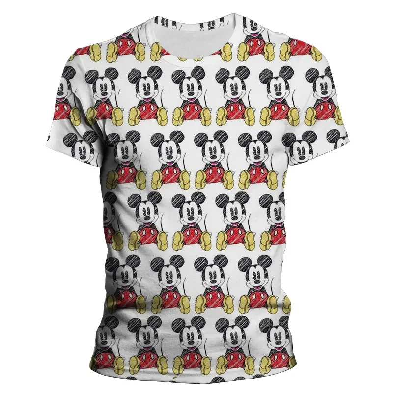 2024 Disney Mickey Mouse Men\'s 3d Print Tshirt Summer Short Sleeve Disney Clothing Cartoon Children Casual Tee Shirt Tops