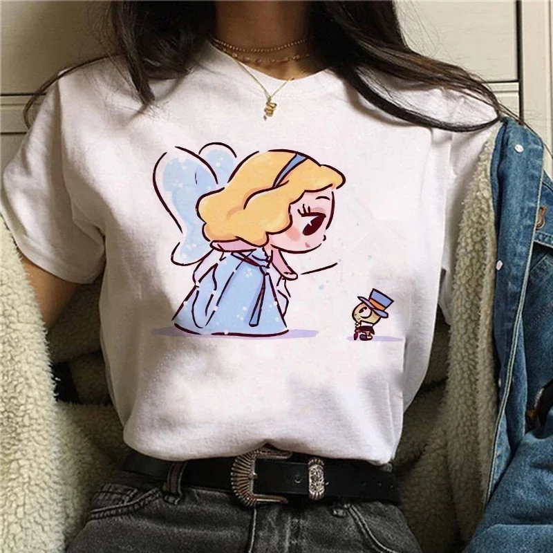 Summer Aurora Princess Mermaid Cartoon Print T-shirts Harajuku Casual Women Tees Round Neck Short Sleeve Tops Girls Clothes