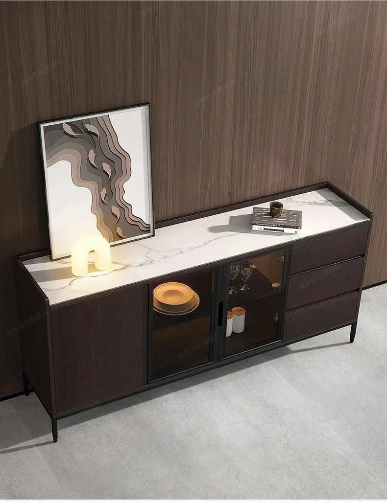 Light Luxury Sideboard Cabinet Sprinkler Cabinet Integrated Wall Ultra-Thin Narrow Glass Storage Cabinet