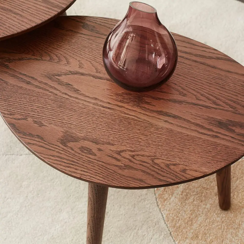 Solid Oak Minimalist Walnut Coffee Table, 33.5 W x 22.83 D x 15.74 H for Living Room