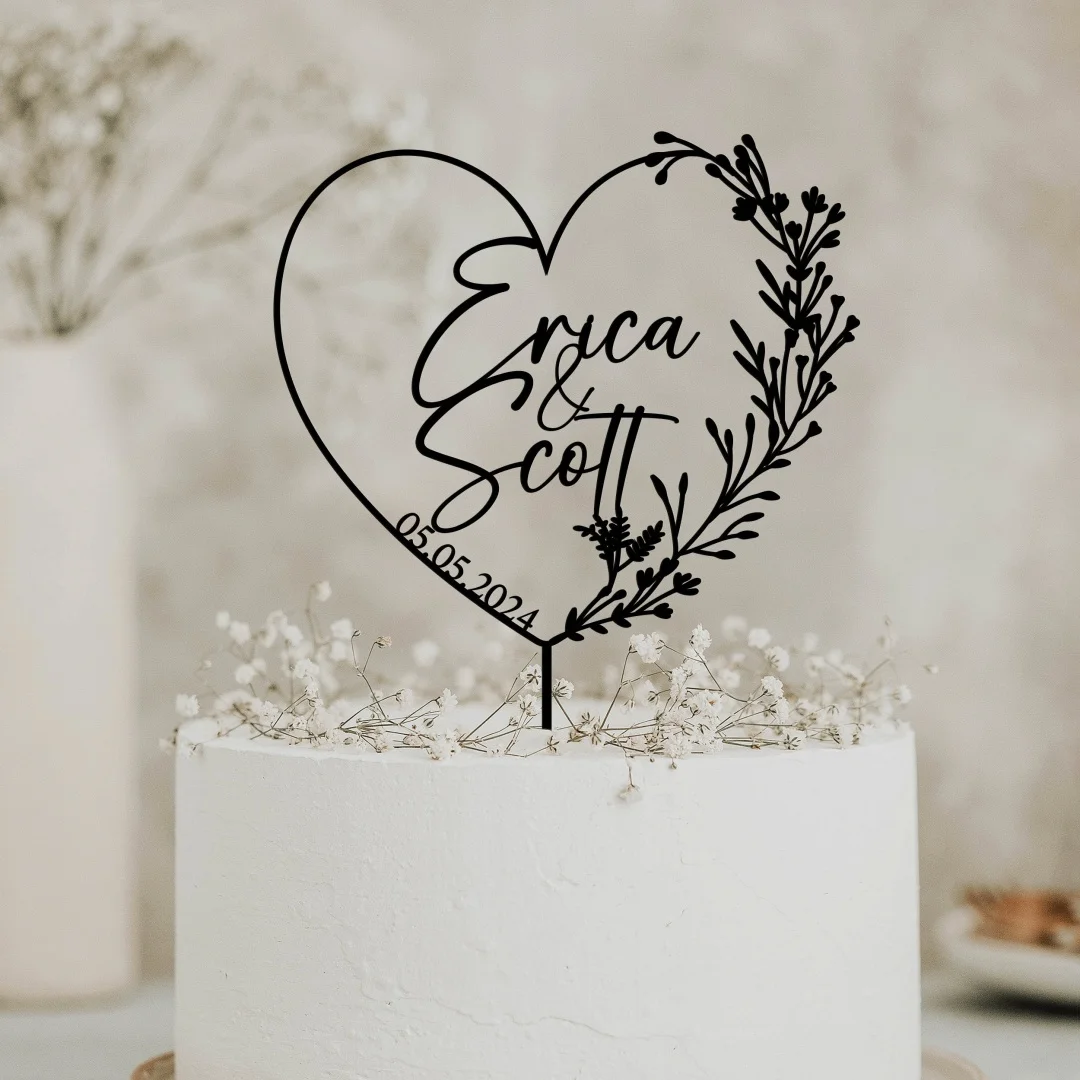Gold Cake Topper with Heart, Heart cake topper, Wedding cake toppers,Wedding cake topper,Mr MRs Cake topper, Rustic,Personalized