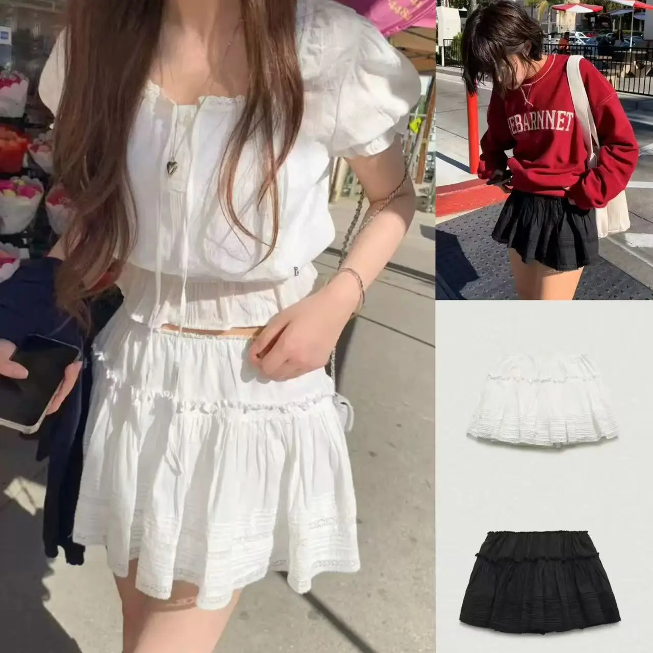 

Весна-Лето 2026: Женская короткая юбка с высокой талией, пышная, кружевная, однотонная, универсальная, стройнящая, в корейском стиле
