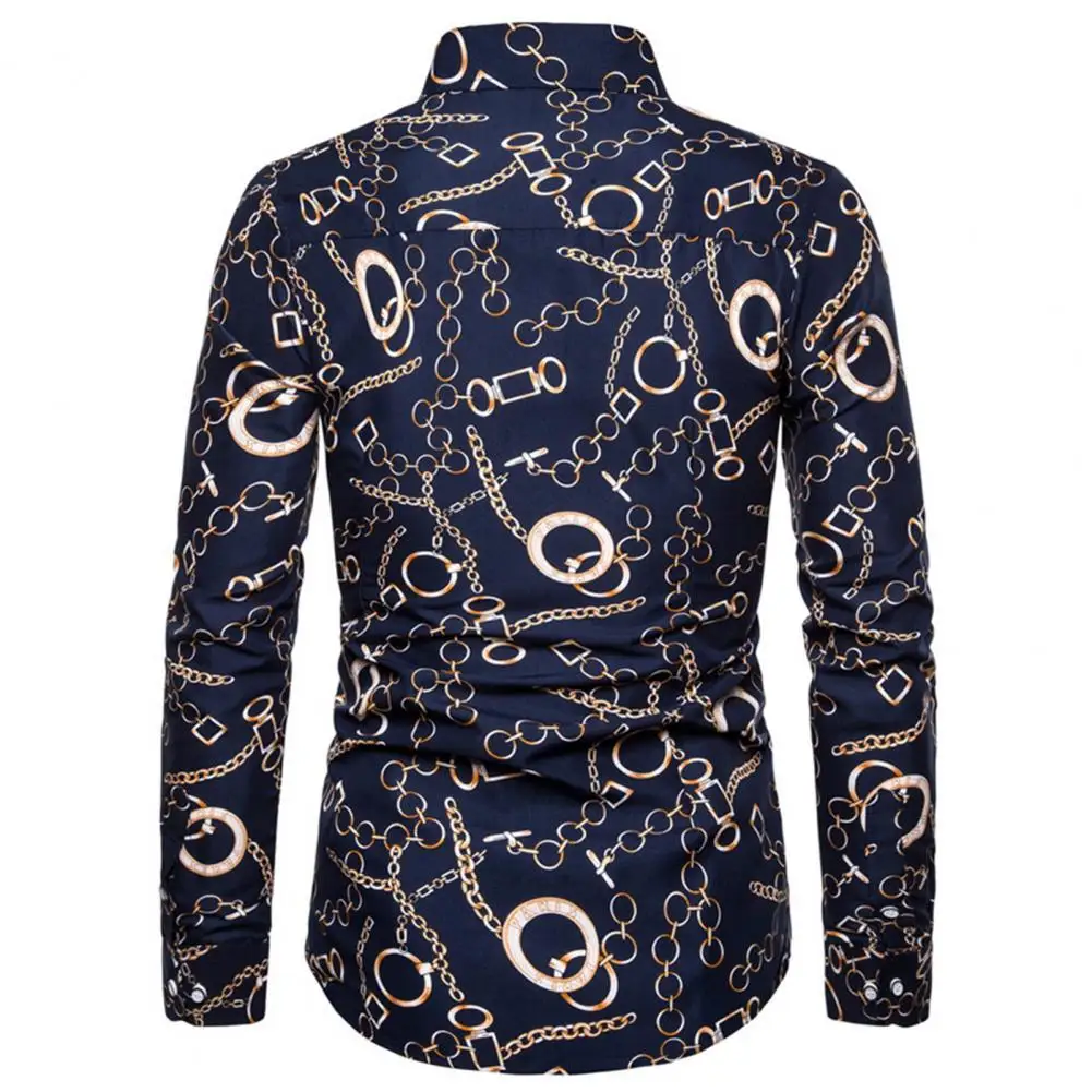 

Men Lapel Collar Shirt Men Lapel Collar Dress Shirt Slim Fit Men's Striped Dot Print Lapel Shirt Stylish Single-breasted Long