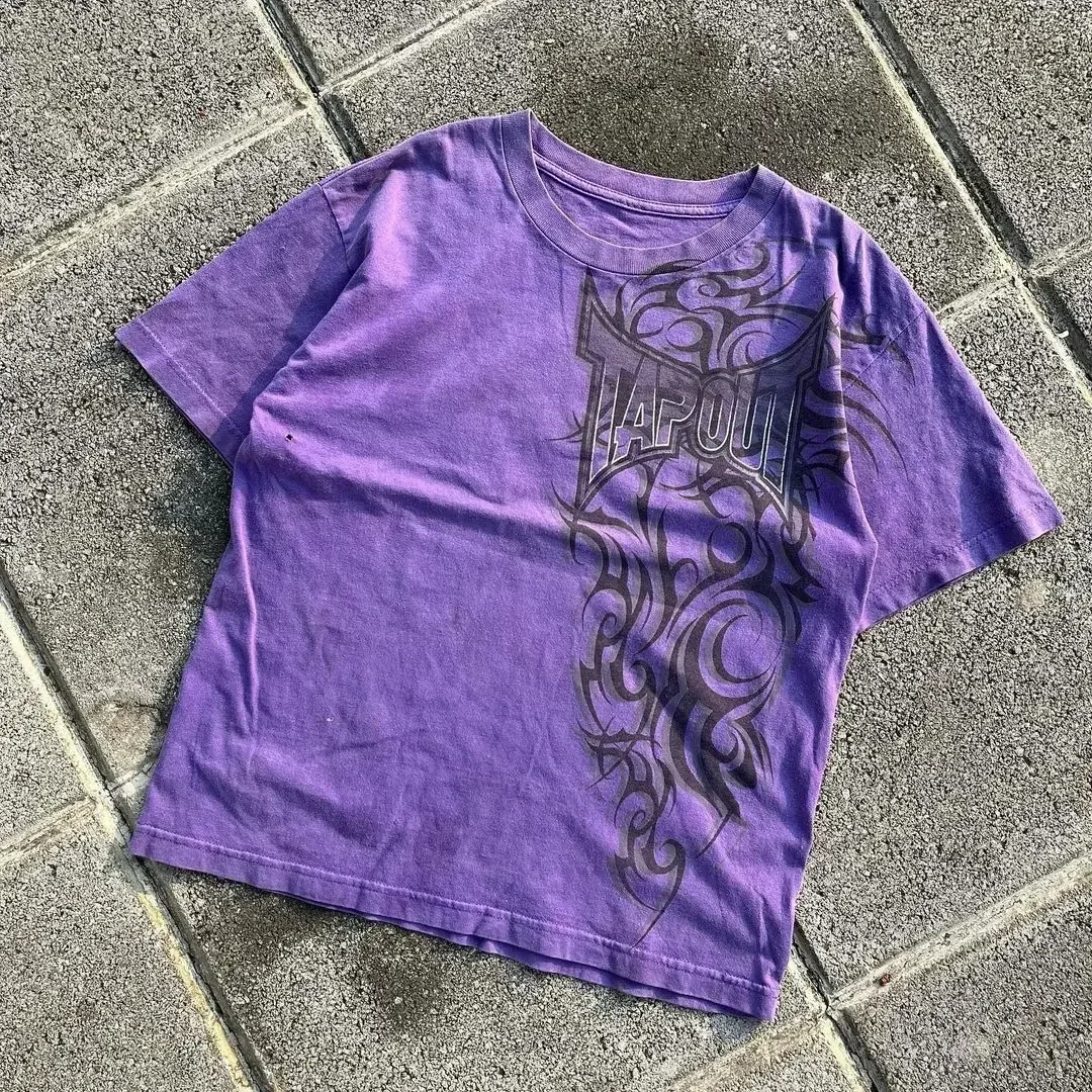 2000s American New Retro Casual Hip-Hop Gothic Print Women Clothing Fashion T shirt Street Short Sleeved Men And Women Y2K Tops