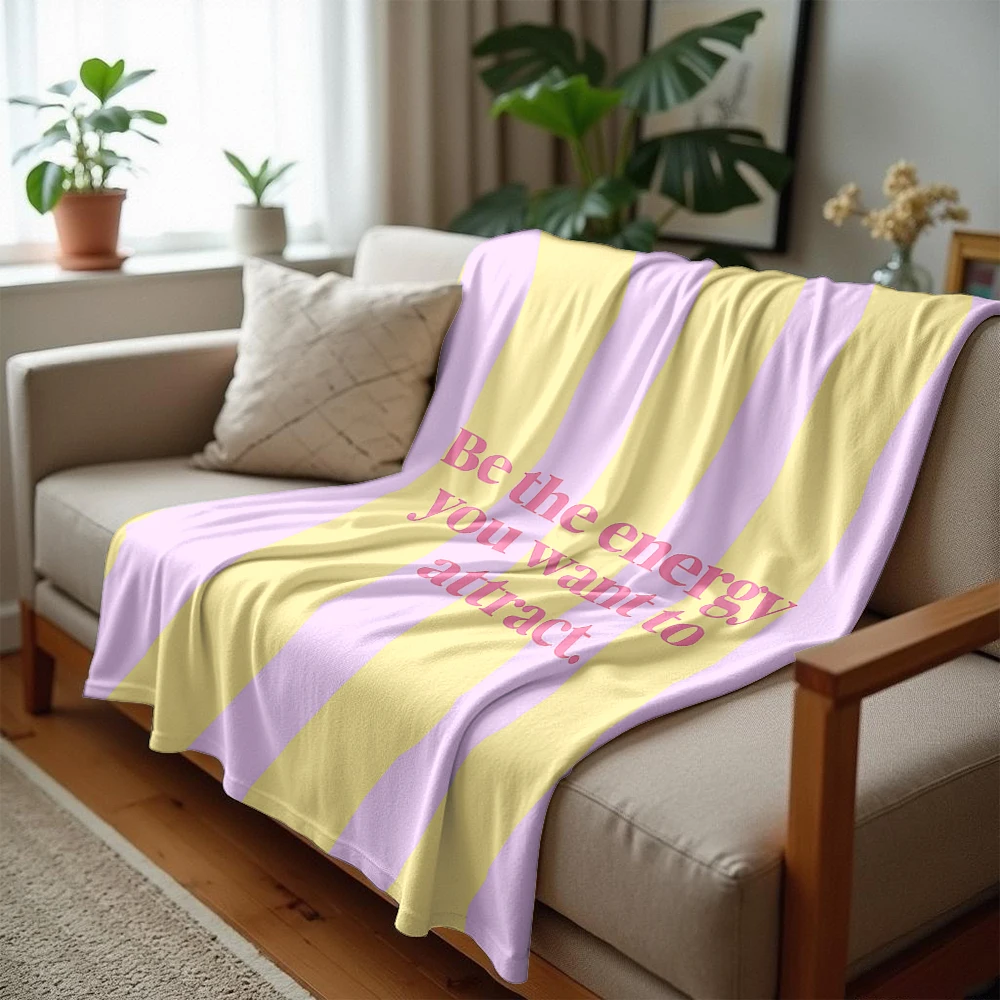 Positive Quote Stripe Ultra Soft Sherpa Fleece Blanket Fluffy Warm Halloween Cozy Throw for Sofa Couch Bedroom Gift All season