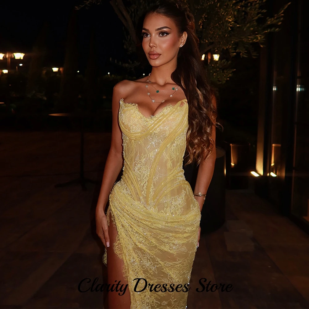 Sexy Customized Side Slit Sweetheart Evening Dress Elegant Lace Up Back Celebrity Gowns Charming Appliques Lace Prom Dresses image 5