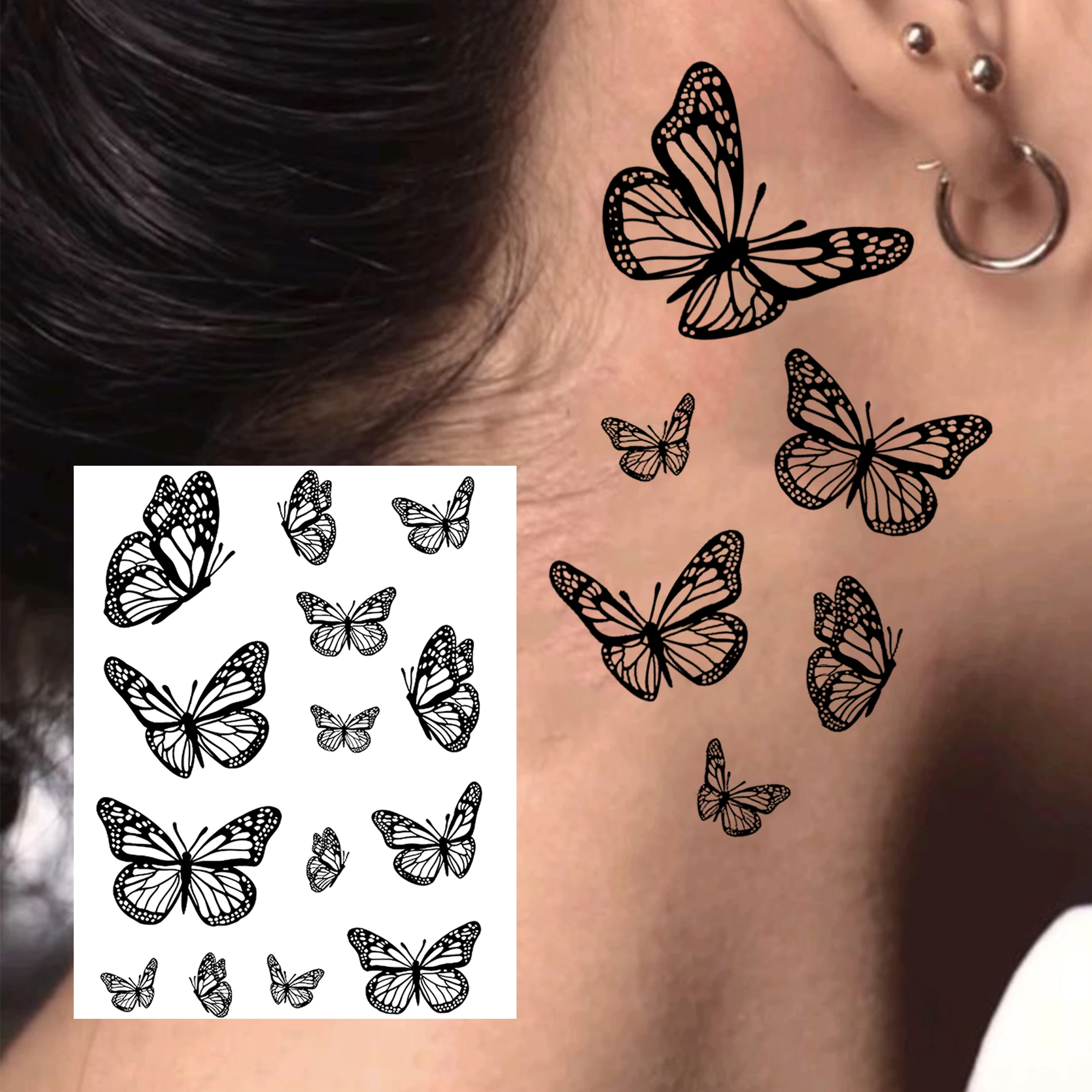 1 Sheet Butterfly Crescent Planet Temporary Tattoo For Women Wrist Finger Hand, Fake Tattoo Sticker Long Lasting Realistic Tatoo