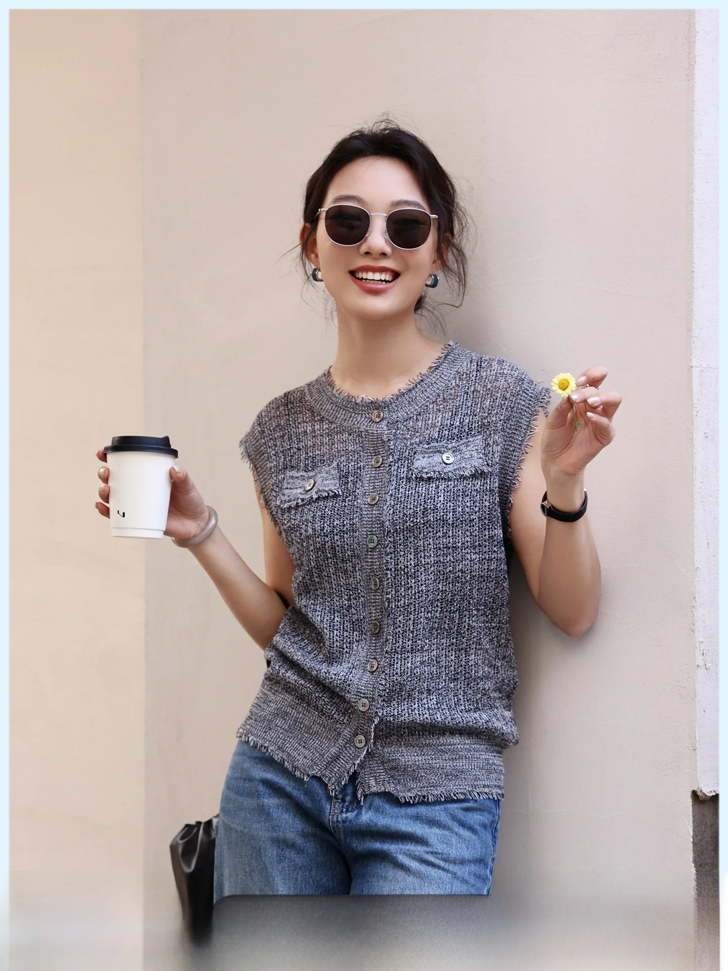 

Casual Loose Summer New Style Women's T-Shirt with Fringe Open Cardigan Vest Short Sleeve Breathable Comfortable Regular Fit