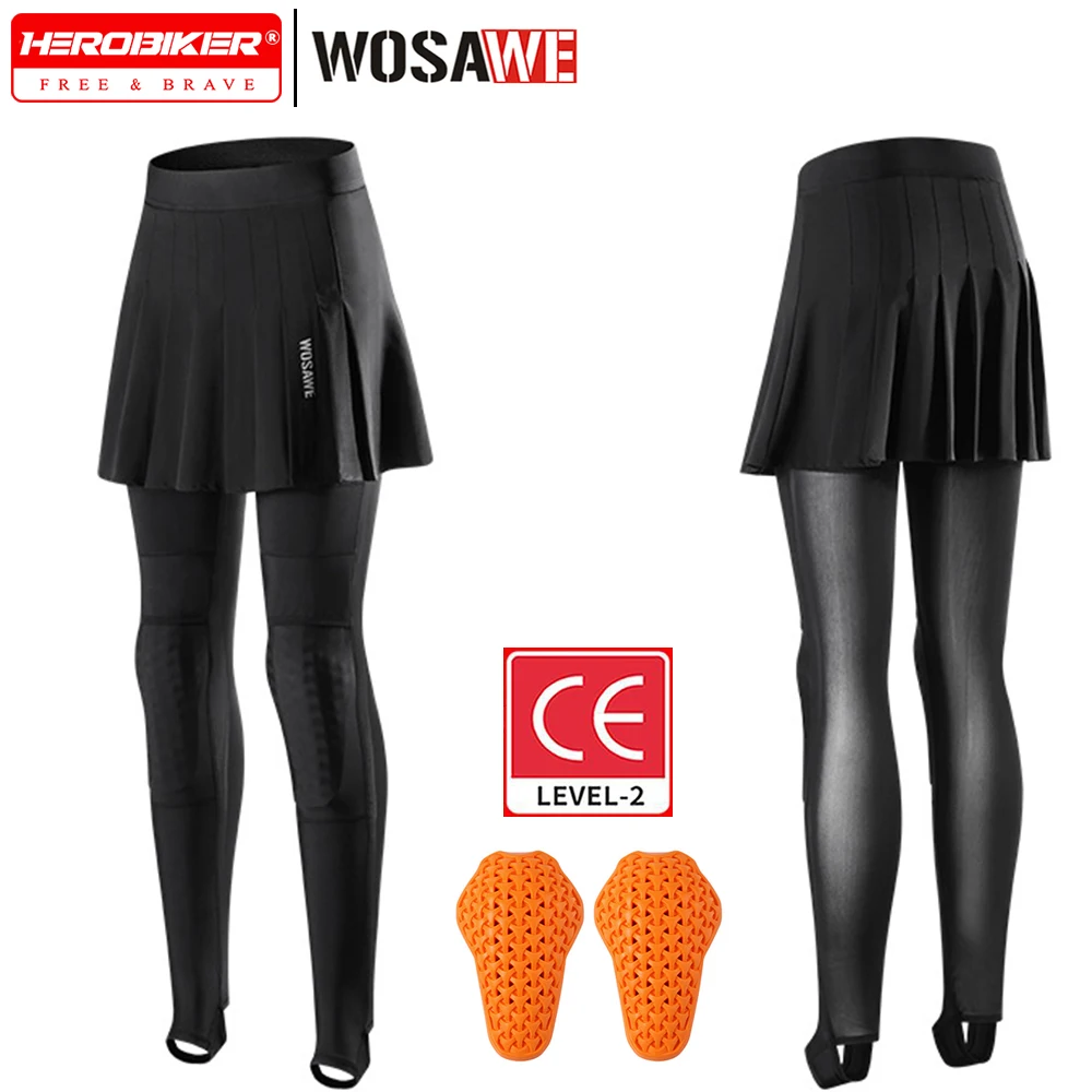 

WOSAWE женские мотоциклетные брюки, мотоциклетные брюки, юбка, сертифицированная CE, дышащая сетка, женская эластичная одежда со съемными наколенниками