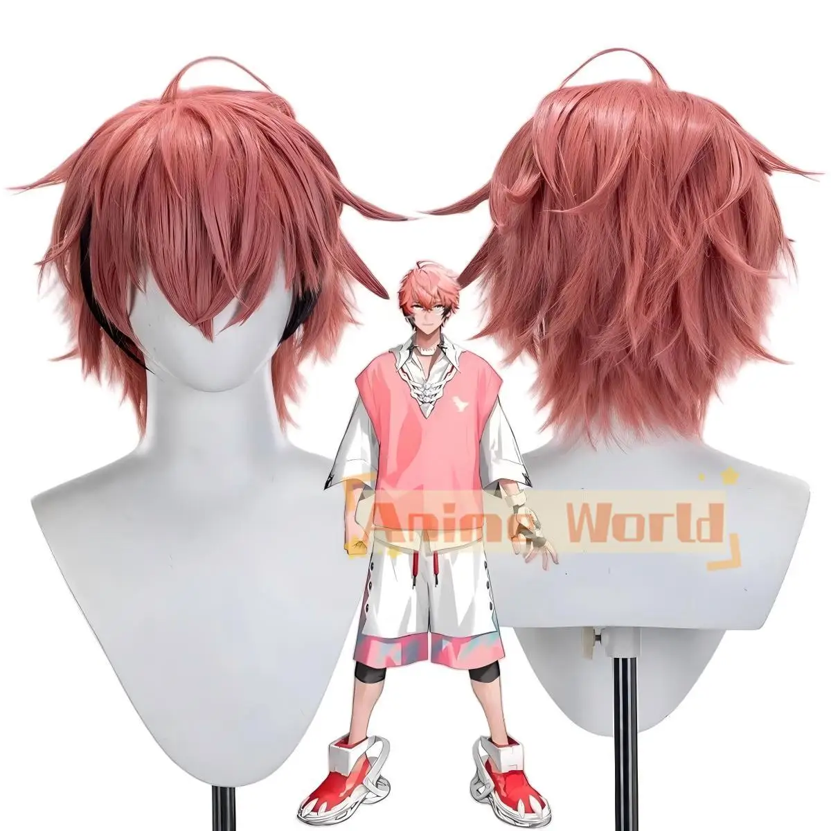 

Virtual YouTube Vtuber Akabun Shiro Cos Cosplay Wig Halloween Carnival Party Props Synthetic Hair Heat