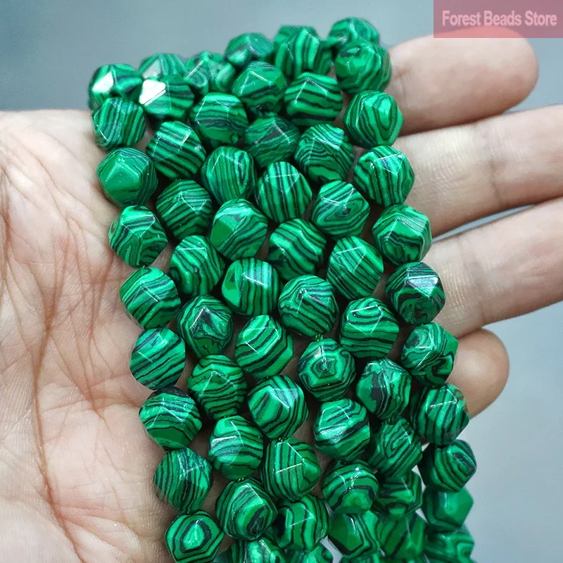 Faceted Green Lace Malachite Spacers Beads Natural Stone for Jewelry Making DIY Charms Bracelet Necklace 14