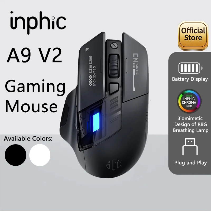 Inphic A9 PRO MAX New Tri-Mode Wired/Wireless/Bluetooth Gaming Mouse 1000HZ Polling Rate 12800DPI Wireless Mouse For Laptop PC