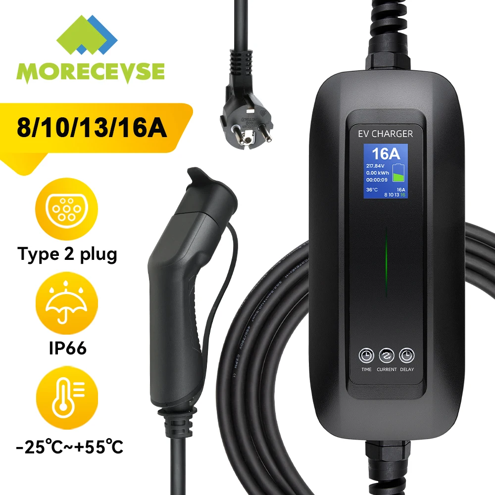 

MOREC Portable Electric Vehicle Charger Mode 2 EV Charging Cable Electric Car Charging Box Time Delay Function 16A Switchable