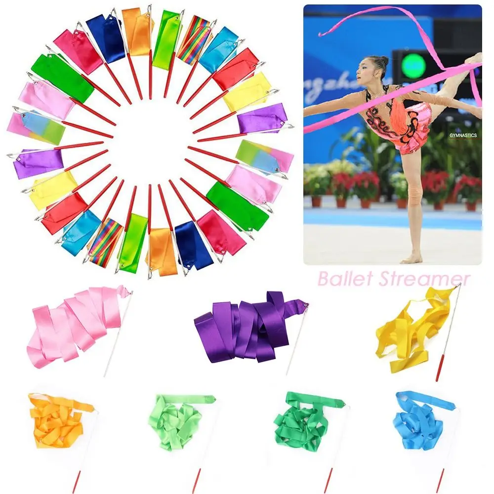 2M Twirling Rod Gymnastics Ribbon Artistic Gymnastics Ribbon Rhythmic Art Training Colorful Gym Ribbons Dance Ribbon