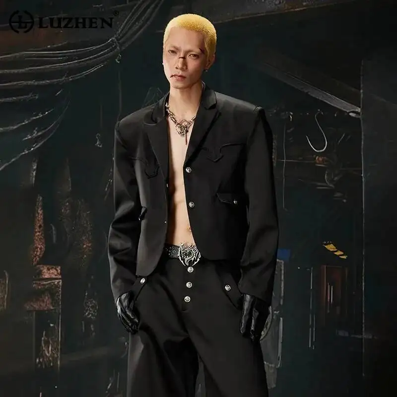 

LUZHEN 2026 New Personalized Solid Color Short Blazer Jacket Men's Fashion Handsome High Quality Original Casual Clothes JY6608
