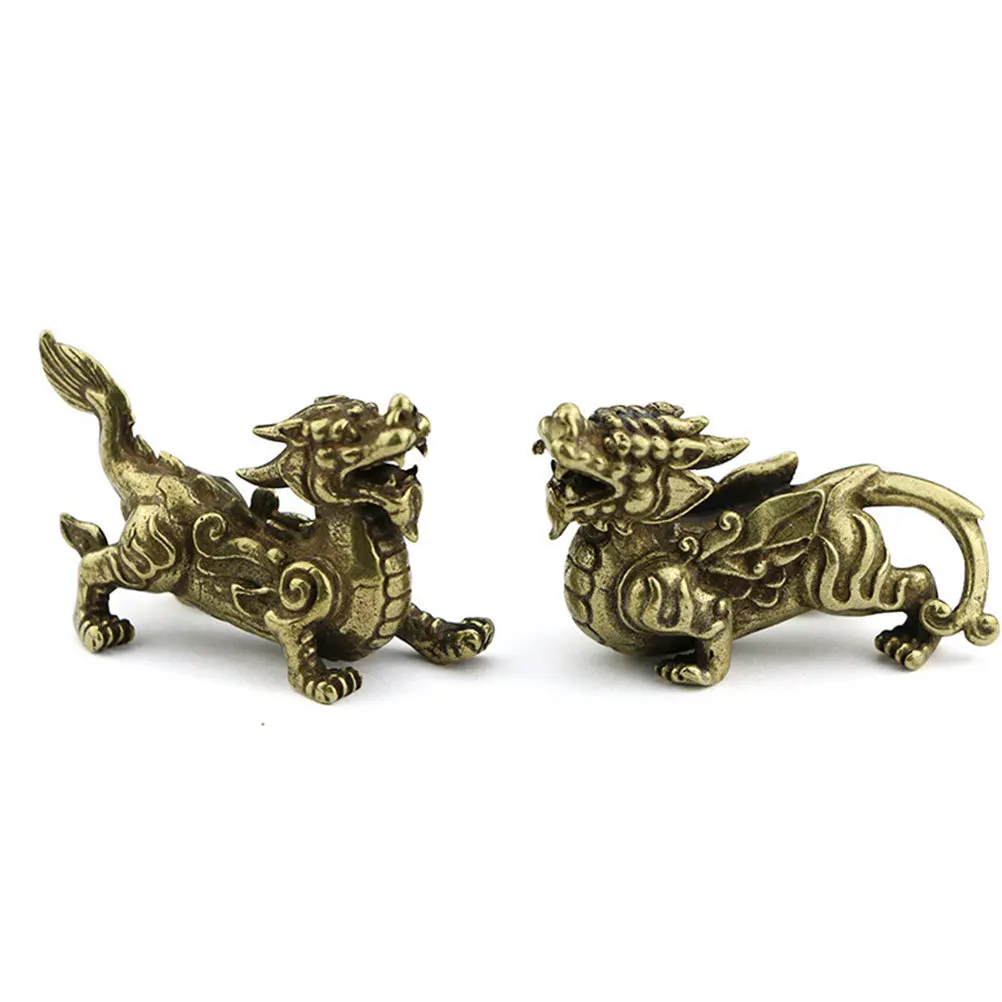 1Pair Copper Feng Shui Pi Yao Statue Classic Brave Ornament Home Office Temple Luck Fortune Prosperous Wealth Decor