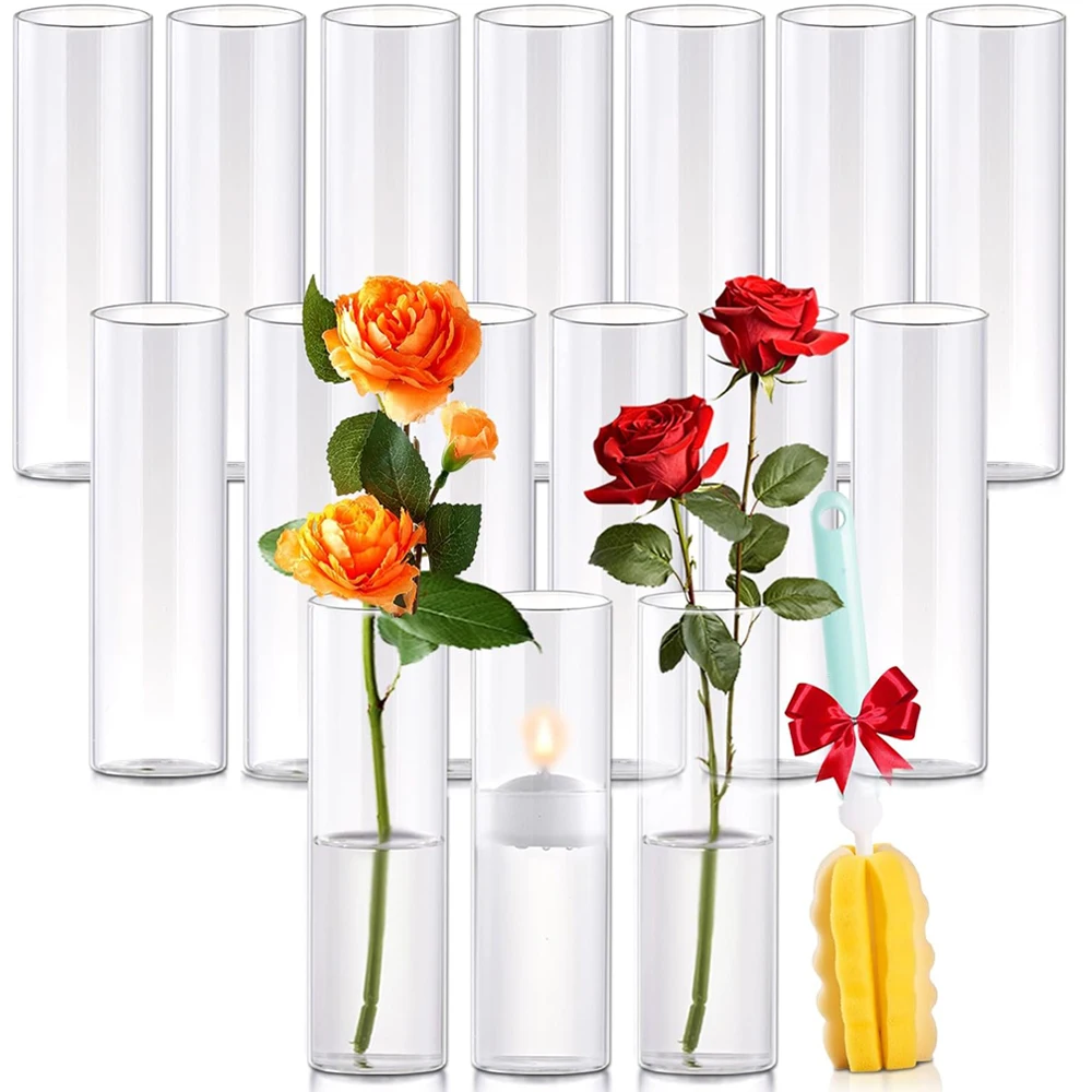 Zylindervasen aus Glas für Mittelstücke, 20 cm hoch, klare Blumenvasen, kleine Glasvasen, schwimmender Kerzenhalter für Party, Hochzeit
