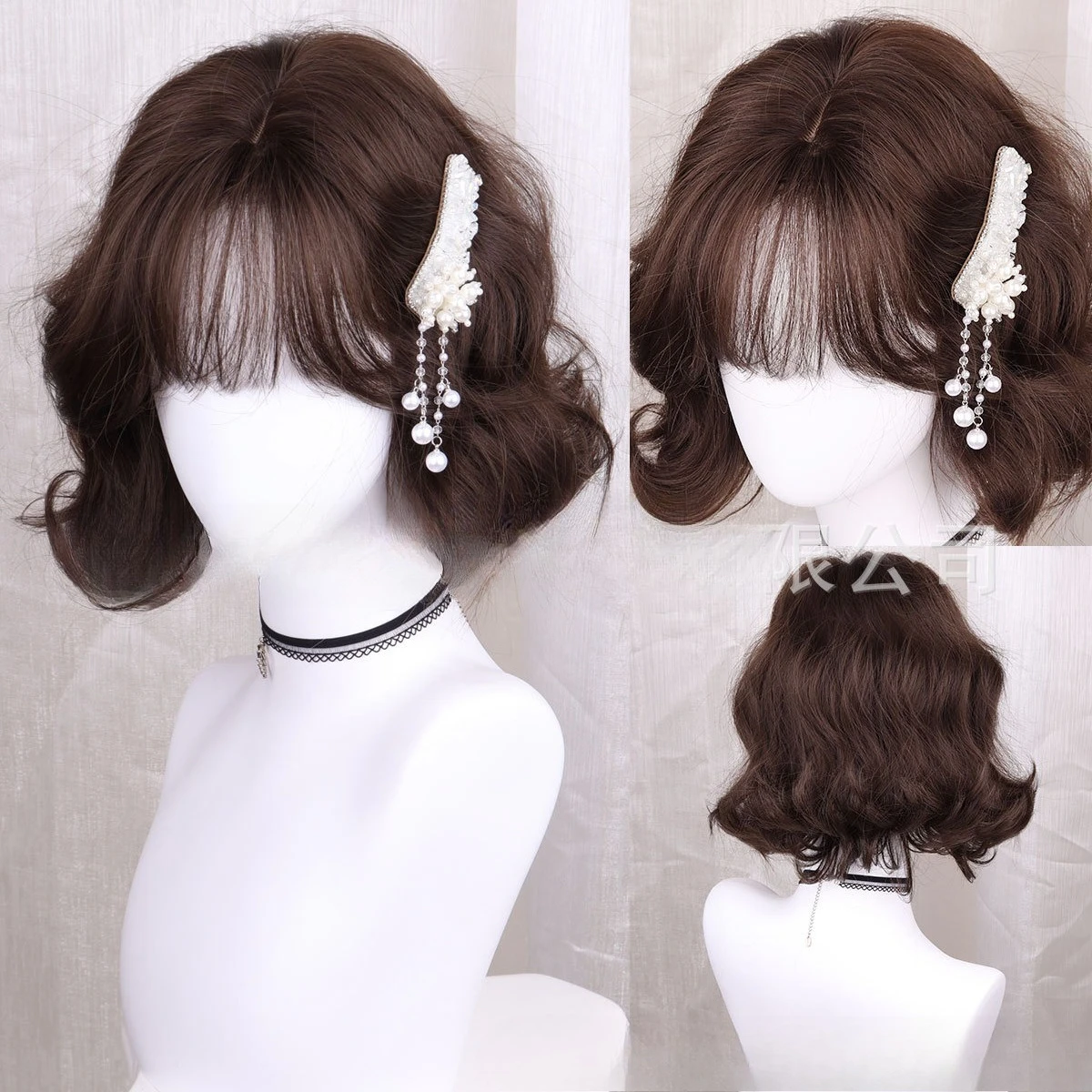 

Wig female short curly hair clavicle hair Japanese and Korean grape purple gradual change wig full head cover breathable