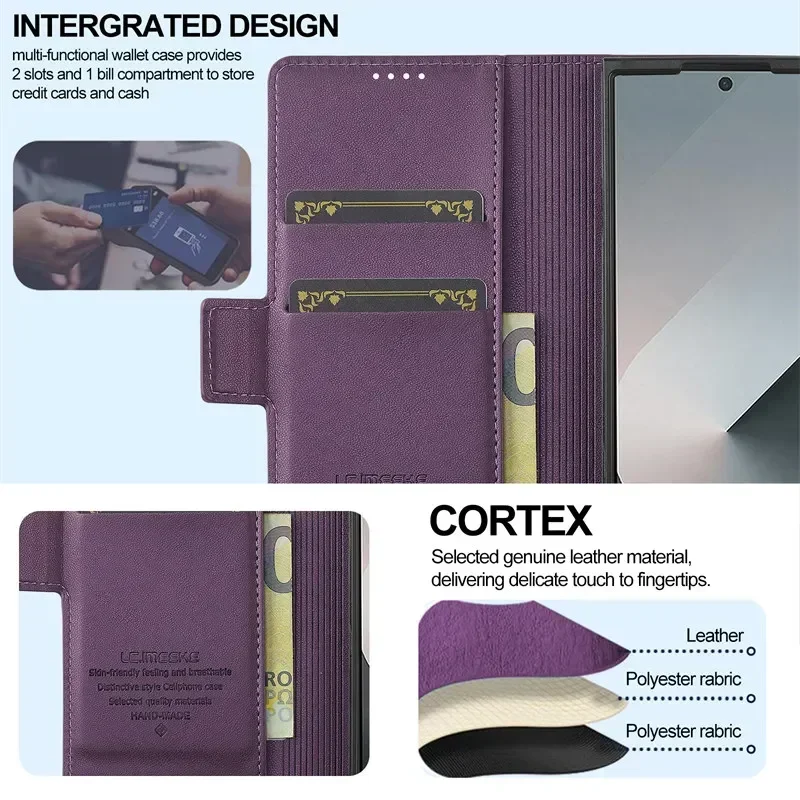 Magnetic Flip Leather Phone Case for Samsung Galaxy Z Fold 6 5 4 3 5G Fold6 Fold5 Fold4 Wallet Card Cover Etui Coque