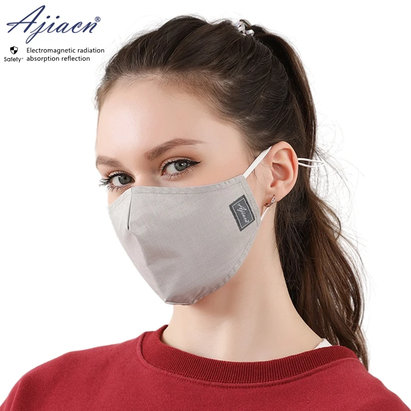 Genuine Electromagnetic radiation protective 50% silver fiber fabric mask EMF shielding pure cotton lining mask