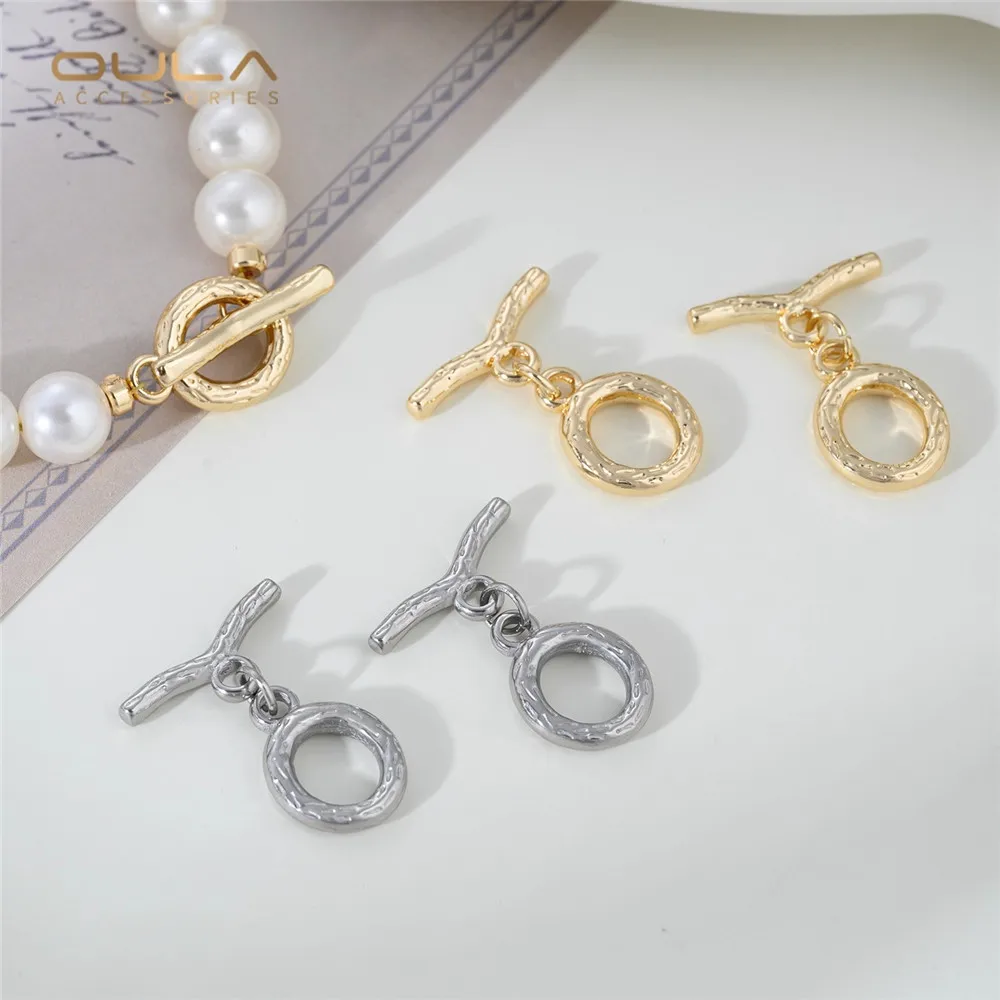 

14K Genuine Gold Titanium Steel Tree Branch Pattern Round OT Clasp Handmade Diy Bracelet Necklace Connecting Clasp Accessory