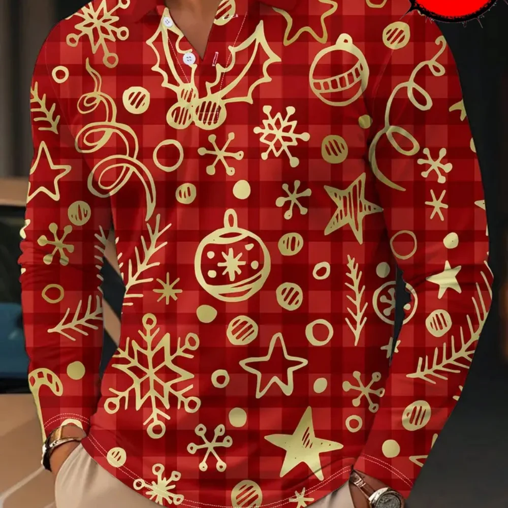 Fashion Christmas Santa Claus Pattern Long Sleeve Polo Shirt Autumn Trend 3D Print Mens Polo Shirts Clothing New In Tops & Tees