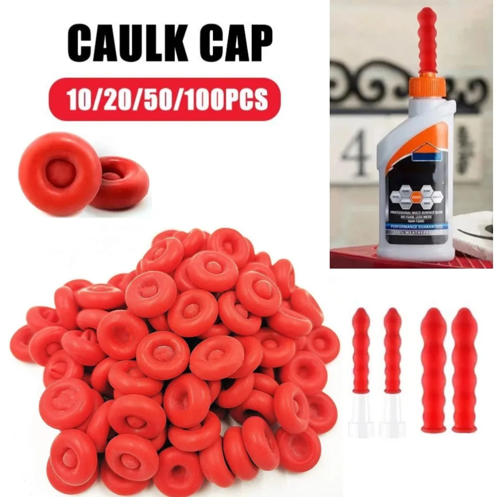 10/20/50PCS Caulk Cap Red Caulk Saving Cap Caulk Sealer Saver Caulking Gun Nozzles Cap Red Caulk For Sealing And Preserving