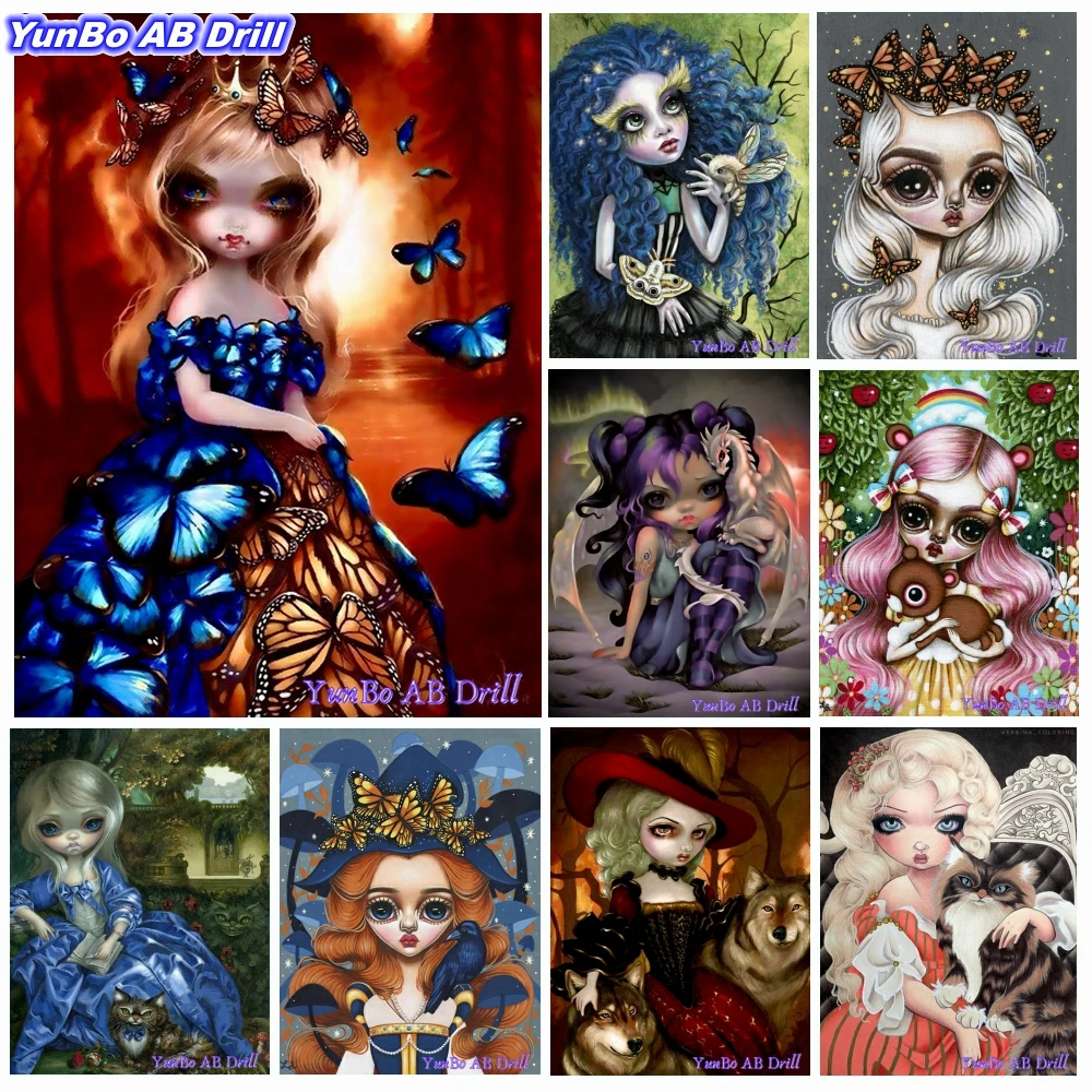 

AB Drill Dark Fantasy Art Witch Diamond Painting Cross Stitch Cartoon Girl Strange Animals Handicraft Rhinestone Home Decor 2023