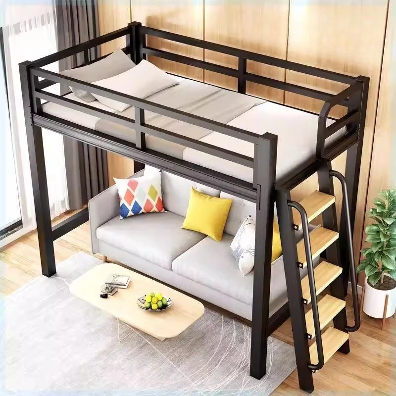 Thickened wrought iron elevated bed empty bunk bed second floor high and low bed adult ladder apartment combination