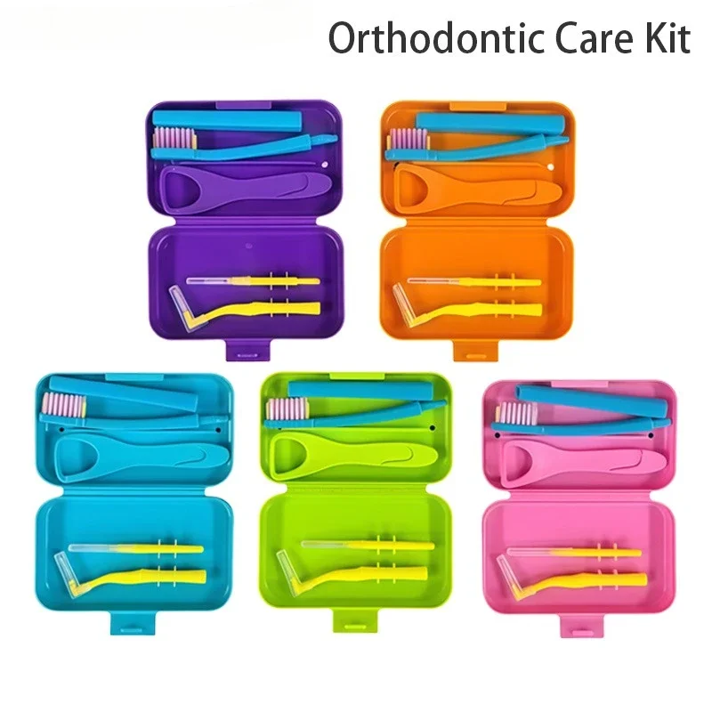 Dental Cleaning Care Kits Portable Travel Oral Cleaning Kits Detachable Toothbrush Interdental Brush Orthodontic Oral Care Brush